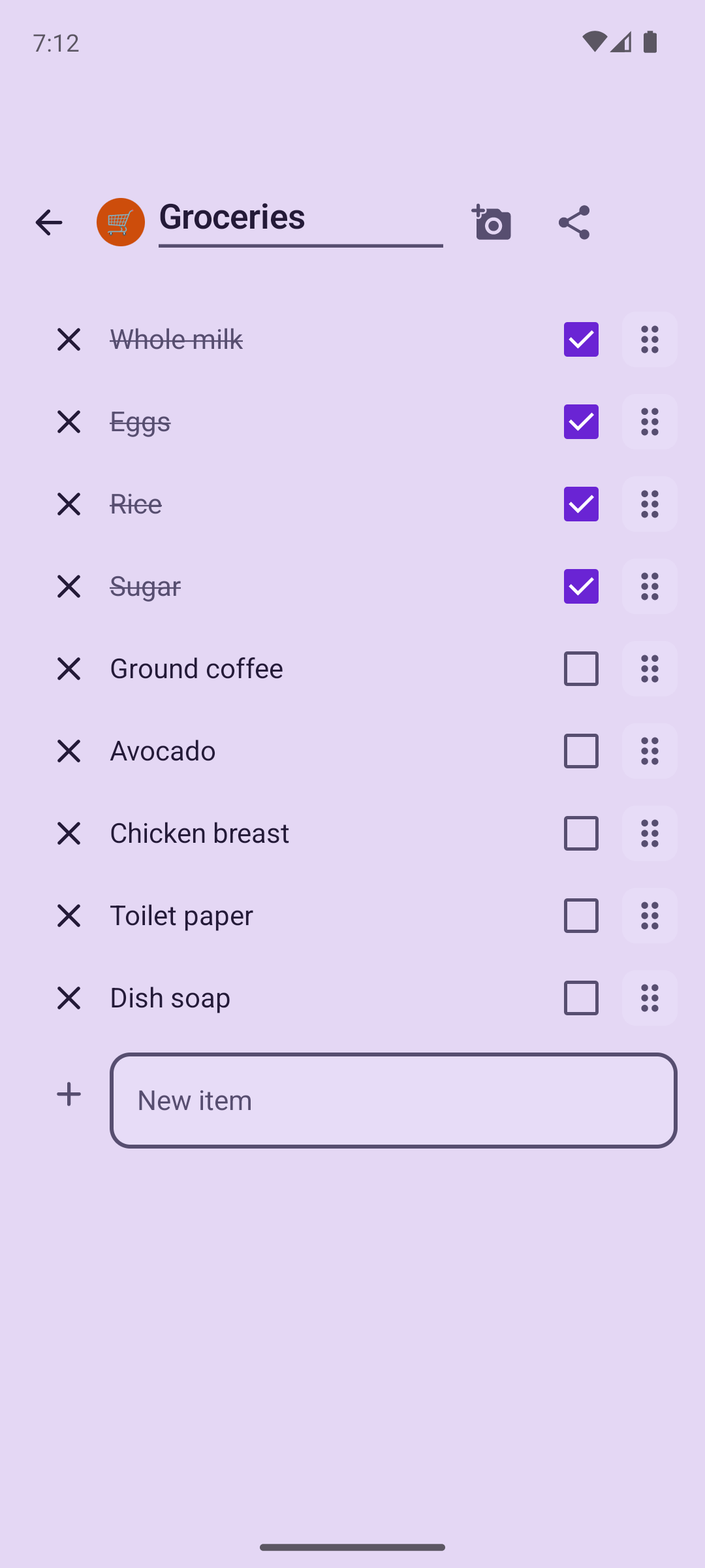 A shared grocery list in Pendi