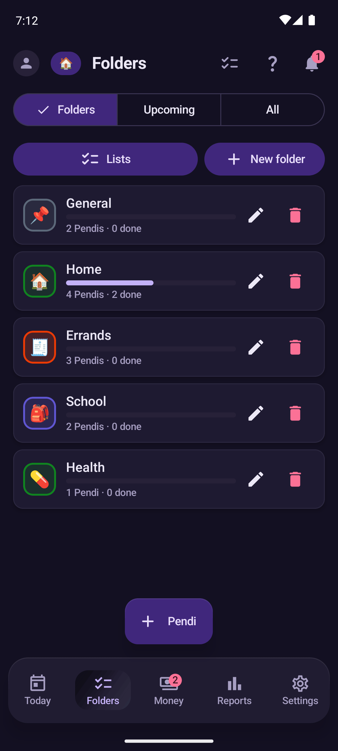 Folders of Pendis in Pendi, dark theme