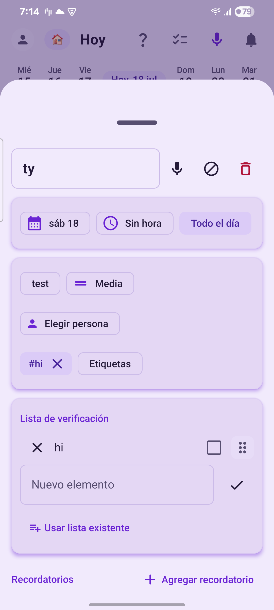 Task detail in Pendi