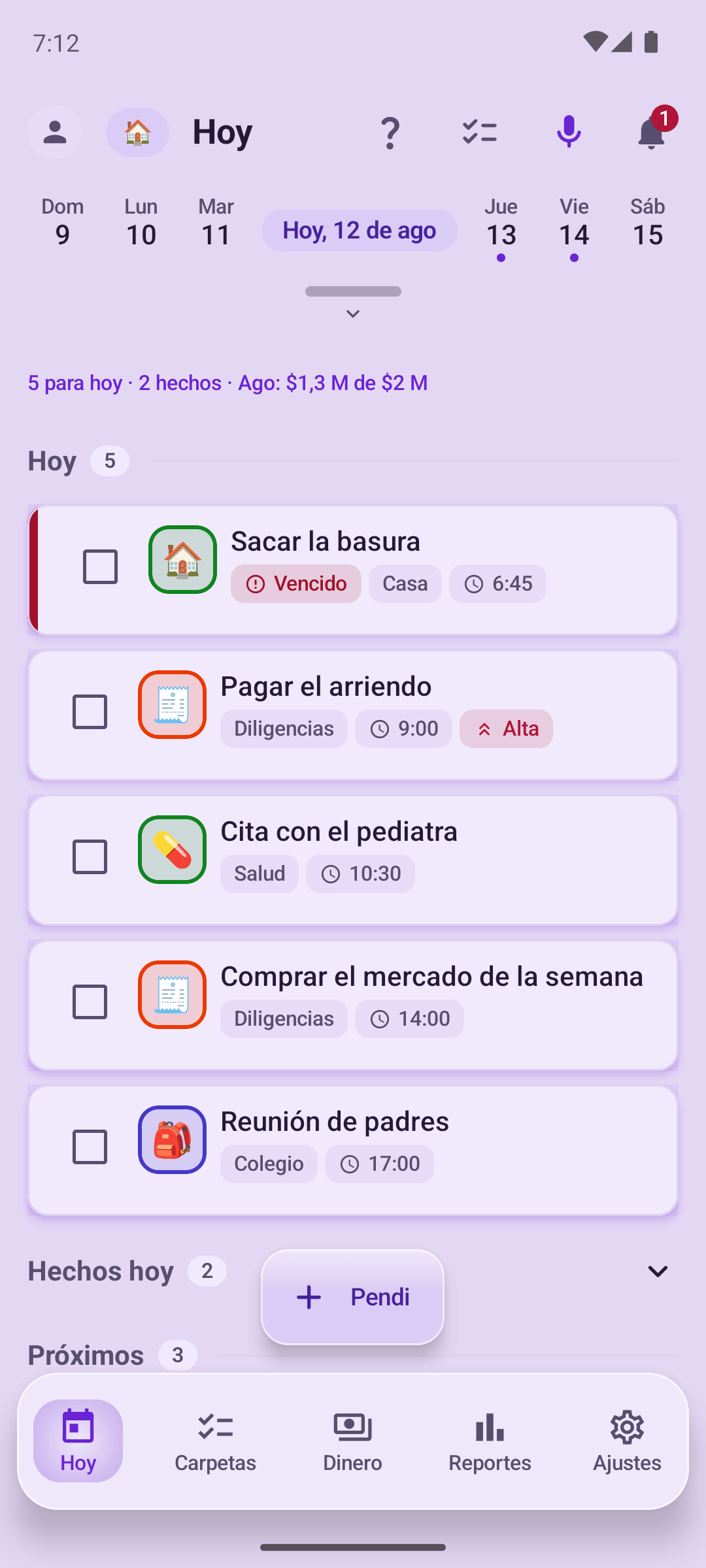 Pantalla de hoy en Pendi con los Pendis del día