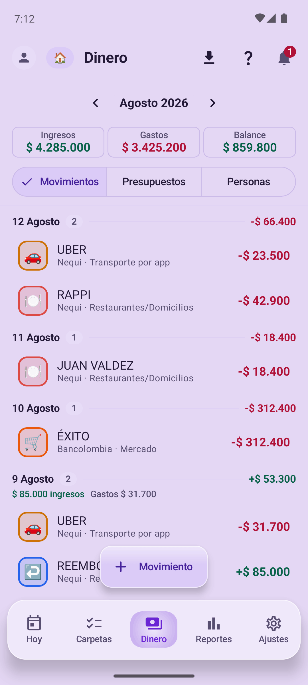 Movimientos de dinero en Pendi